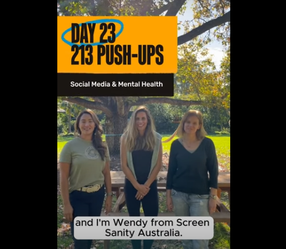 Screen Sanity leaders introduce the push up challenge day dedicated to the impact of social media on mental health